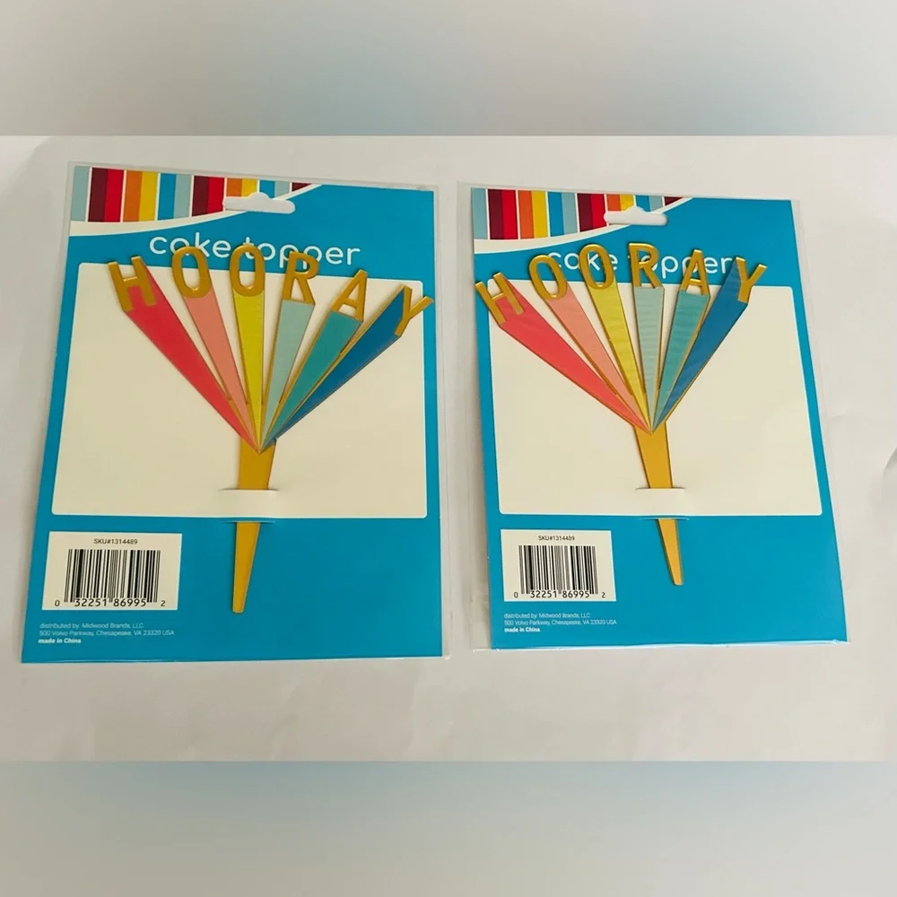 New 2 Colorful HOORAY Cake Toppers Topper